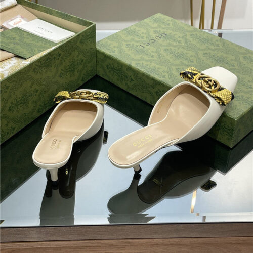 High Quality Luxury Gucci Early Autumn Cat Heel Muller Slippers – Style 02323 product detail