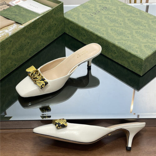 High Quality Luxury Gucci Early Autumn Cat Heel Muller Slippers – Style 02323 product detail