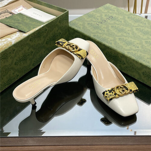 High Quality Luxury Gucci Early Autumn Cat Heel Muller Slippers – Style 02323 product detail