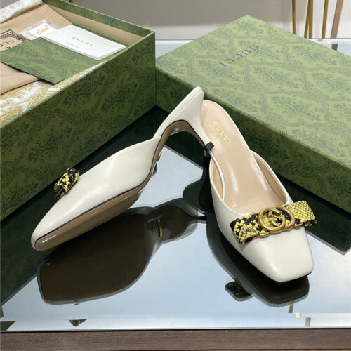 High Quality Luxury Gucci Early Autumn Cat Heel Muller Slippers – Style 02323 product detail