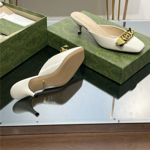High Quality Luxury Gucci Early Autumn Cat Heel Muller Slippers – Style 02323 product detail