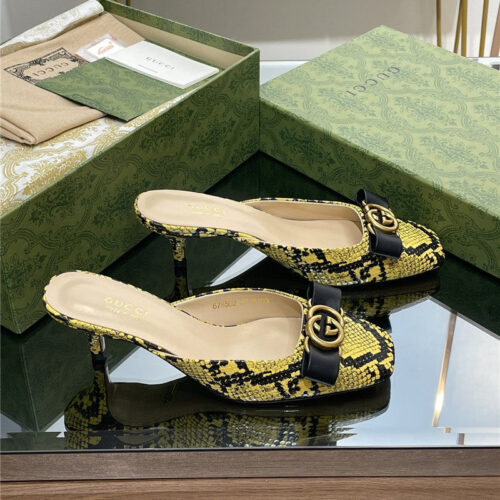 High Quality Luxury Gucci Early Autumn Cat Heel Muller Slippers – Style 35091