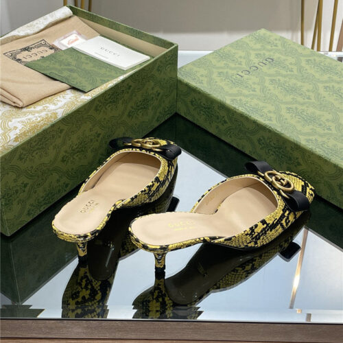 High Quality Luxury Gucci Early Autumn Cat Heel Muller Slippers – Style 35091 product detail