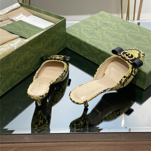 High Quality Luxury Gucci Early Autumn Cat Heel Muller Slippers – Style 35091 product detail