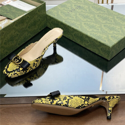 High Quality Luxury Gucci Early Autumn Cat Heel Muller Slippers – Style 35091 product detail