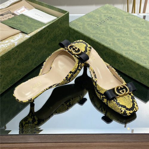 High Quality Luxury Gucci Early Autumn Cat Heel Muller Slippers – Style 35091 product detail