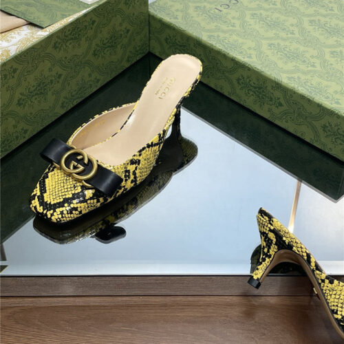 High Quality Luxury Gucci Early Autumn Cat Heel Muller Slippers – Style 35091 product detail