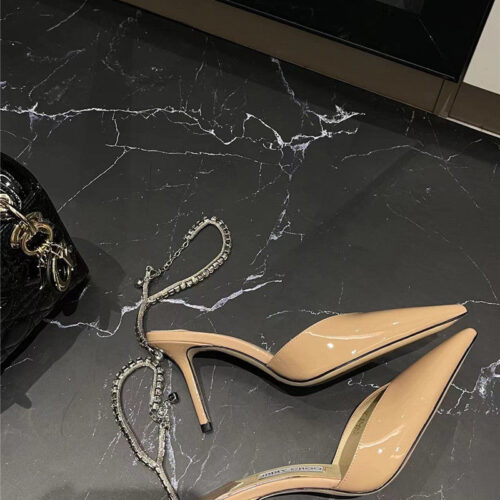 High Quality Luxury Jimmy Choo Patent-Leather Crystal Chain Pumps – Style 27191 product detail