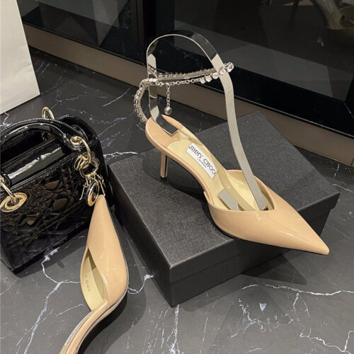 High Quality Luxury Jimmy Choo Patent-Leather Crystal Chain Pumps – Style 27191 product detail
