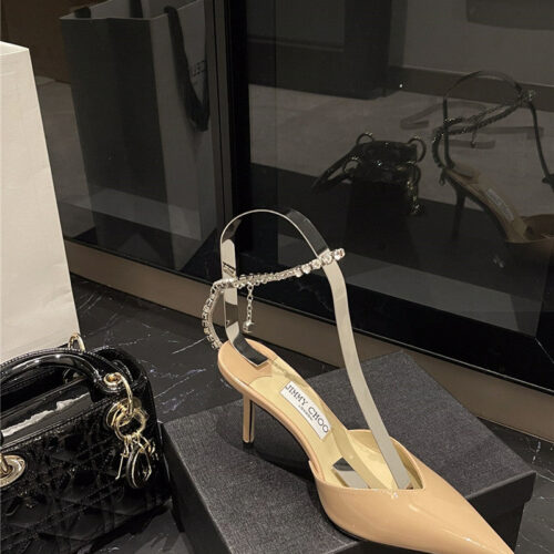 High Quality Luxury Jimmy Choo Patent-Leather Crystal Chain Pumps – Style 27191 product detail