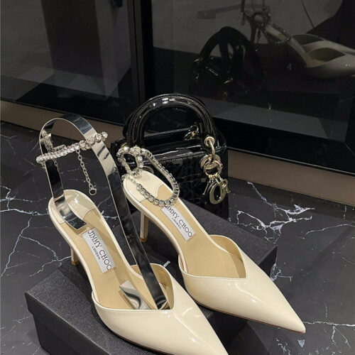 High Quality Luxury Jimmy Choo Patent-Leather Crystal Chain Pumps alternate view