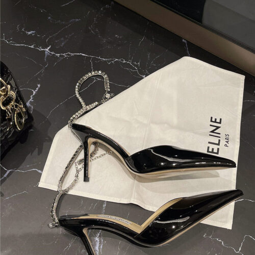 High Quality Luxury Jimmy Choo Patent-Leather Crystal Chain Pumps – Style 54871 product detail
