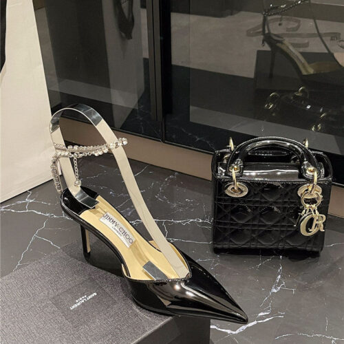 High Quality Luxury Jimmy Choo Patent-Leather Crystal Chain Pumps – Style 54871 product detail