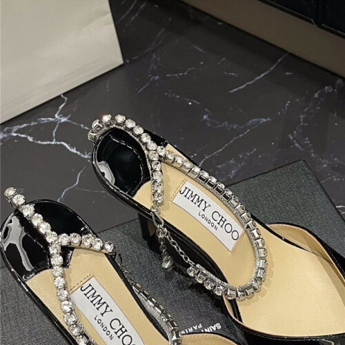 High Quality Luxury Jimmy Choo Patent-Leather Crystal Chain Pumps – Style 54871 product detail