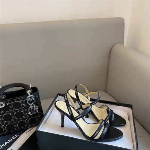 High Quality Luxury Chanel Middle-Aged Series Logo Strappy High-Heeled Sandals