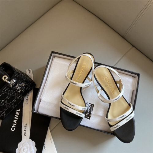 High Quality Luxury Chanel Middle-Aged Series Logo Strappy High-Heeled Sandals – Style 62662 product detail