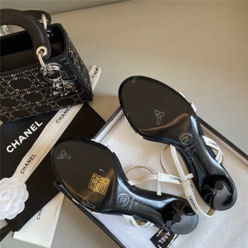High Quality Luxury Chanel Middle-Aged Series Logo Strappy High-Heeled Sandals – Style 62662 product detail