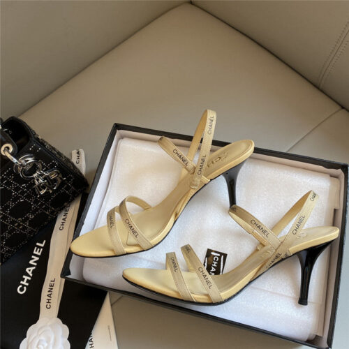 High Quality Luxury Chanel Middle-Aged Series Logo Strappy High-Heeled Sandals – Style 26502 product detail