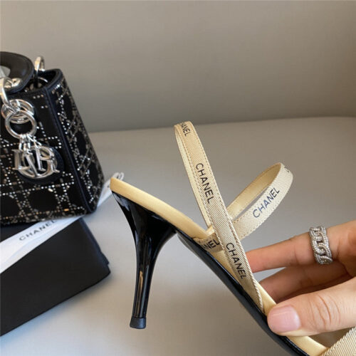 High Quality Luxury Chanel Middle-Aged Series Logo Strappy High-Heeled Sandals – Style 26502 product detail