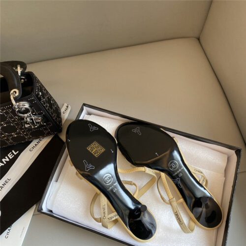 High Quality Luxury Chanel Middle-Aged Series Logo Strappy High-Heeled Sandals – Style 26502 product detail
