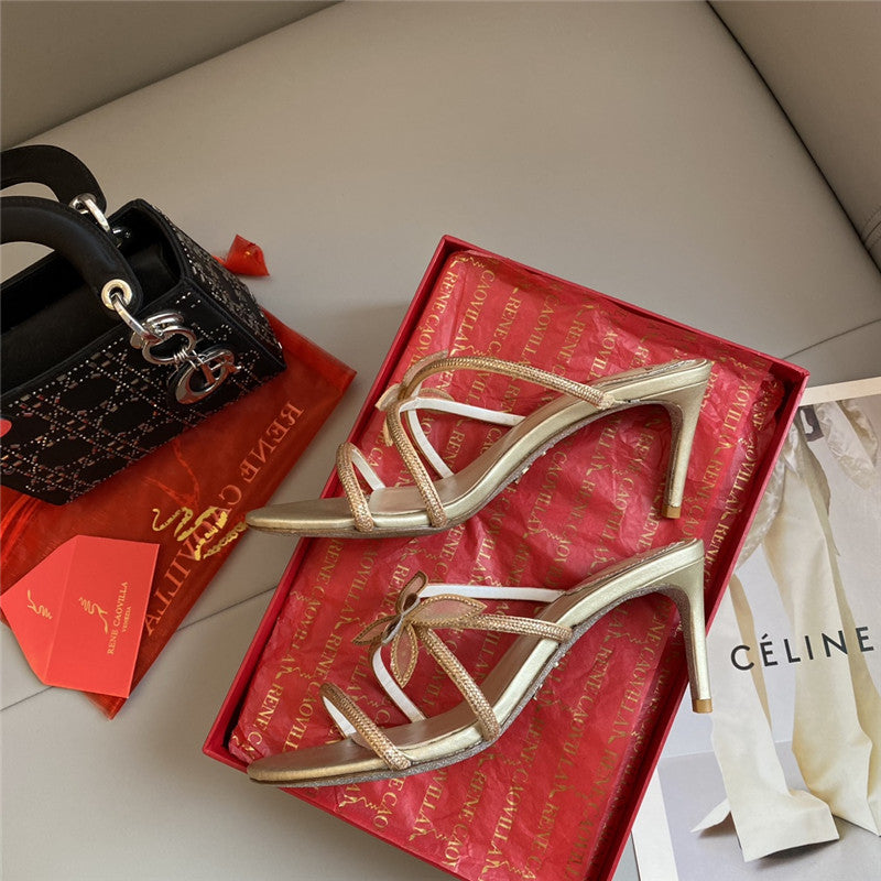 High Quality Luxury Rene Caovilla Latest Butterfly Tie Sandals product detail