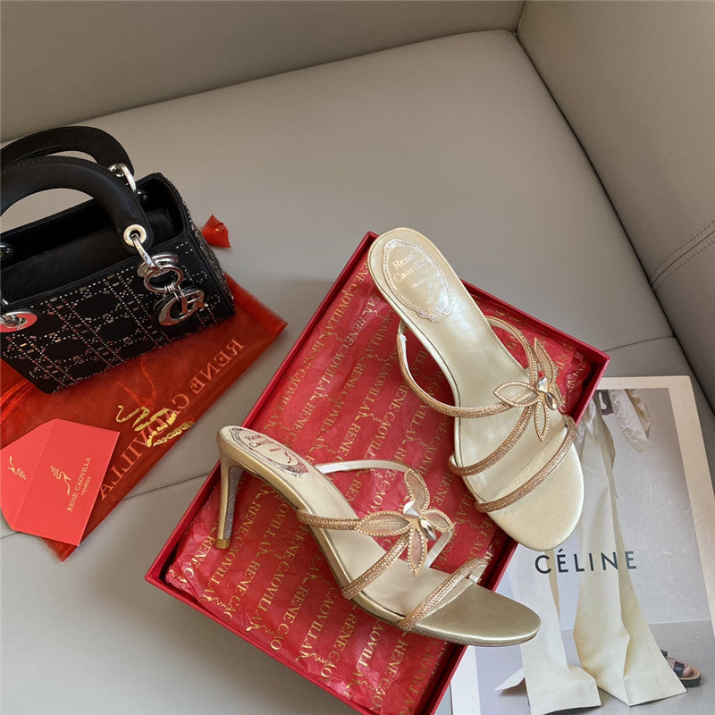 High Quality Luxury Rene Caovilla Latest Butterfly Tie Sandals product detail