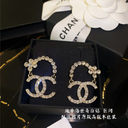 High Quality Luxury Chanel Swarovski Crystal Diamond Earrings alternate view
