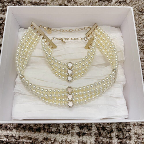 High Quality Luxury Dior Multi-Mirror Double Layer Pearl Necklace