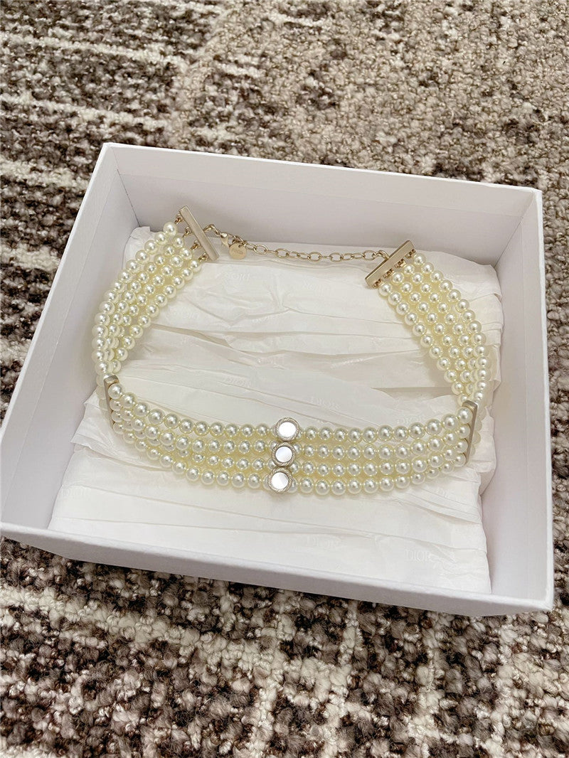 High Quality Luxury Dior Multi-Mirror Double Layer Pearl Necklace product detail