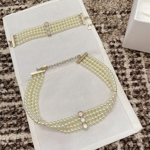 High Quality Luxury Dior Multi-Mirror Double Layer Pearl Necklace product detail