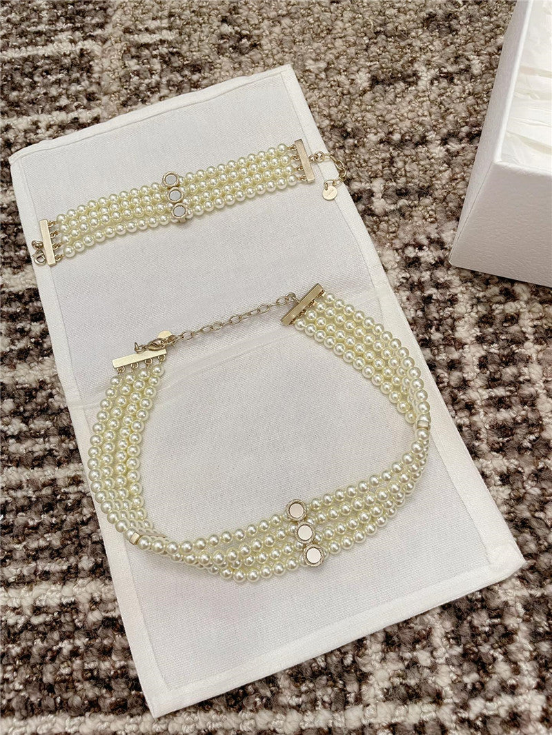 High Quality Luxury Dior Multi-Mirror Double Layer Pearl Necklace product detail