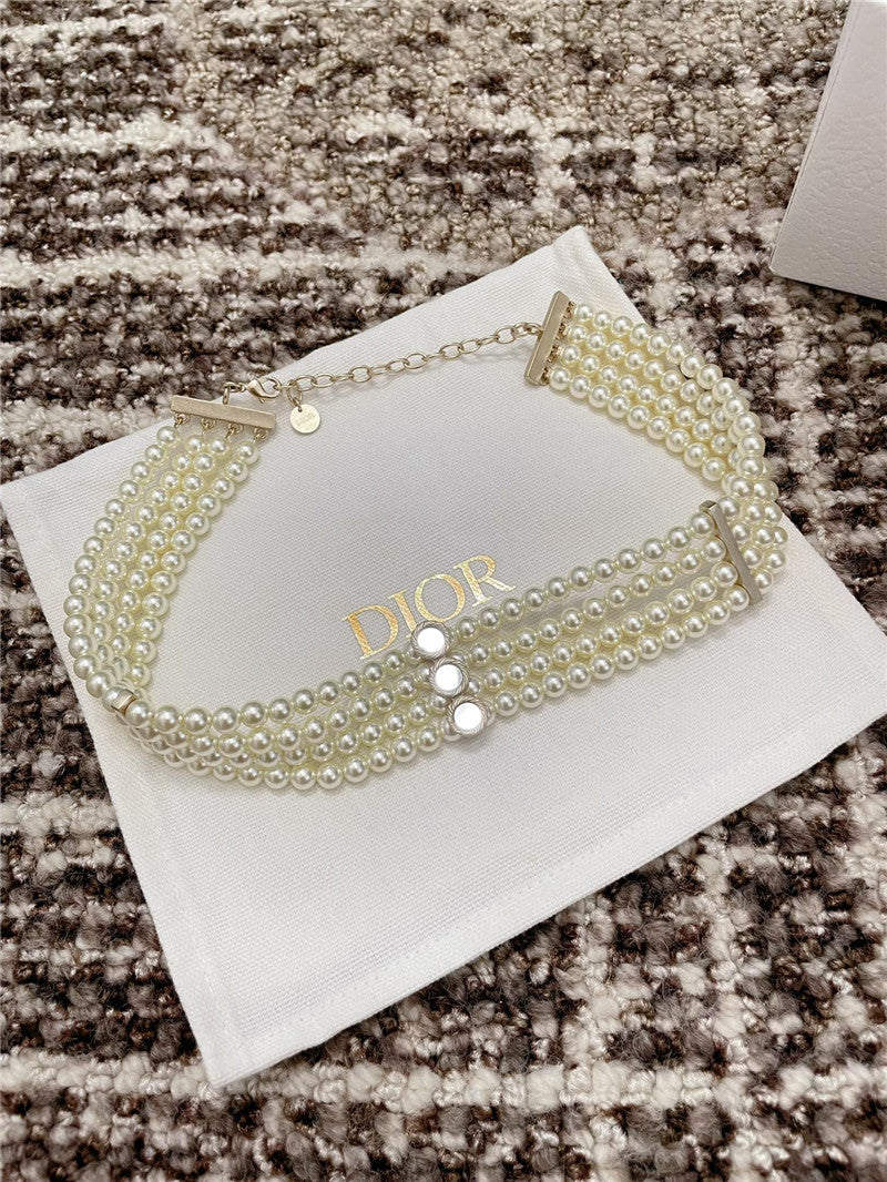 High Quality Luxury Dior Multi-Mirror Double Layer Pearl Necklace product detail