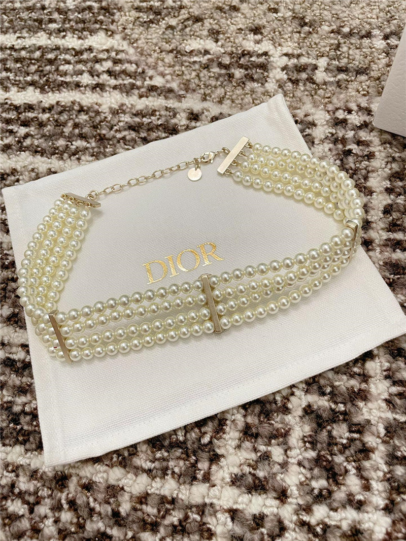 High Quality Luxury Dior Multi-Mirror Double Layer Pearl Necklace product detail