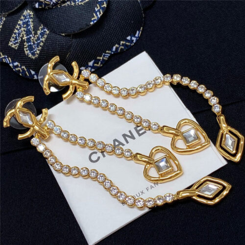 High Quality Luxury Chanel Shaped Crystal Double C Tassel Earrings product detail