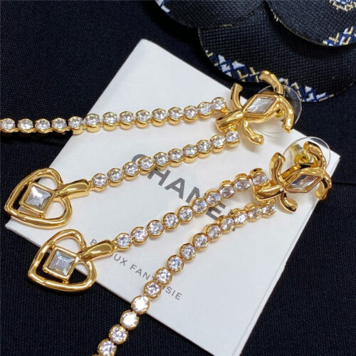 High Quality Luxury Chanel Shaped Crystal Double C Tassel Earrings product detail