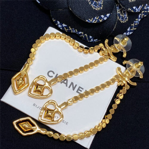 High Quality Luxury Chanel Shaped Crystal Double C Tassel Earrings product detail