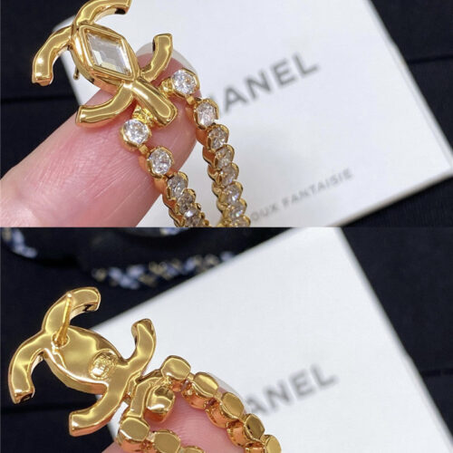 High Quality Luxury Chanel Shaped Crystal Double C Tassel Earrings product detail