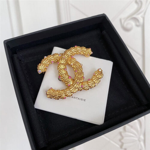 High Quality Luxury Chanel Pink Diamond Gold Shell Brooch product detail