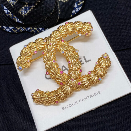 High Quality Luxury Chanel Pink Diamond Gold Shell Brooch product detail