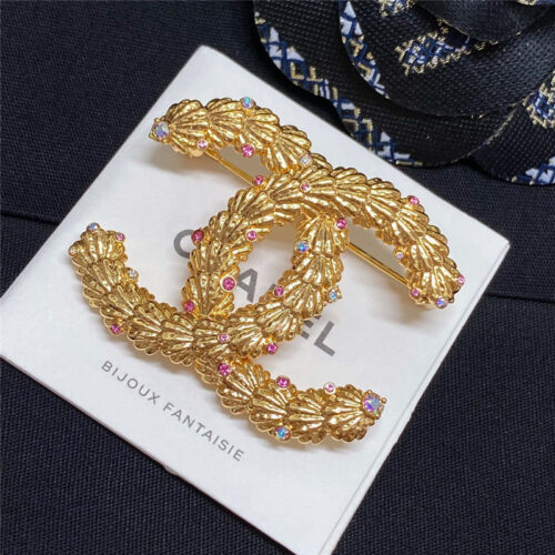 High Quality Luxury Chanel Pink Diamond Gold Shell Brooch product detail