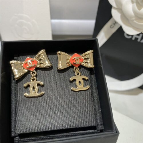 High Quality Luxury Chanel Orange Bow Lettering Earrings product detail