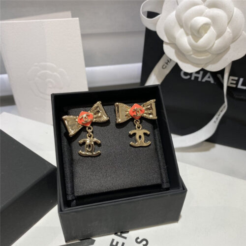 High Quality Luxury Chanel Orange Bow Lettering Earrings product detail