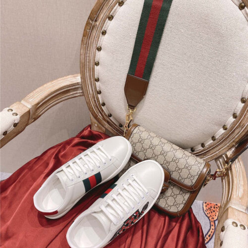 High Quality Luxury Gucci Classic Sports Lace-Up White Shoes – Style 77555 product detail