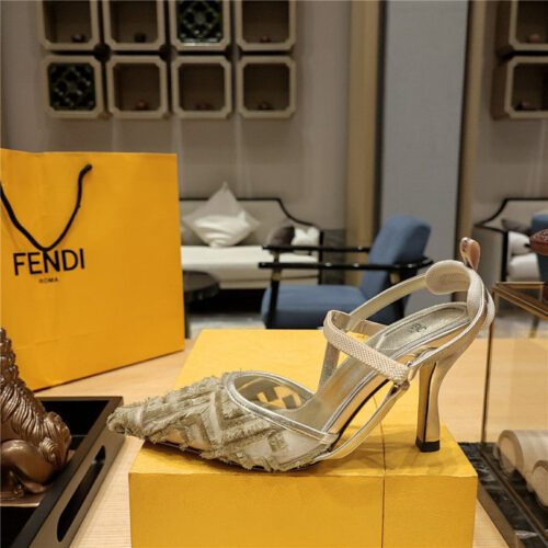 High Quality Luxury Fendi Flocked Embroidered Pointed Toe Sandals product detail