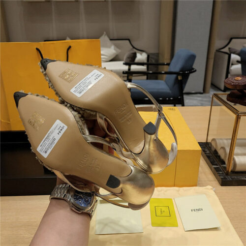 High Quality Luxury Fendi Flocked Embroidered Pointed Toe Sandals product detail