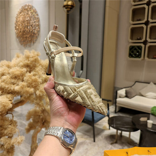 High Quality Luxury Fendi Flocked Embroidered Pointed Toe Sandals product detail