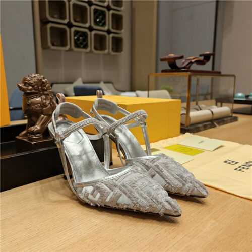 High Quality Luxury Fendi Flocked Embroidered Pointed Toe Sandals – Style 08915