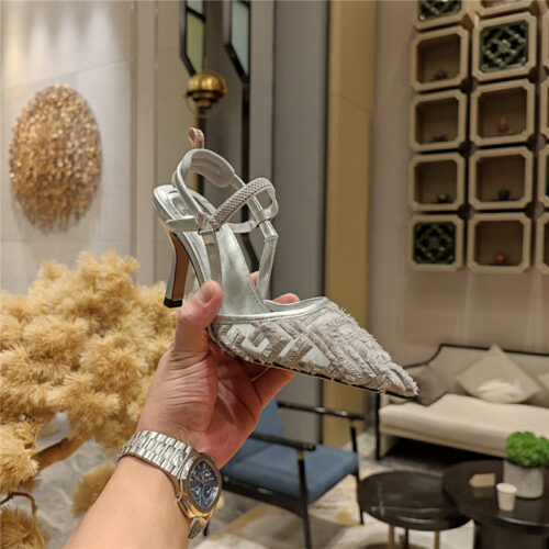 High Quality Luxury Fendi Flocked Embroidered Pointed Toe Sandals – Style 08915 product detail