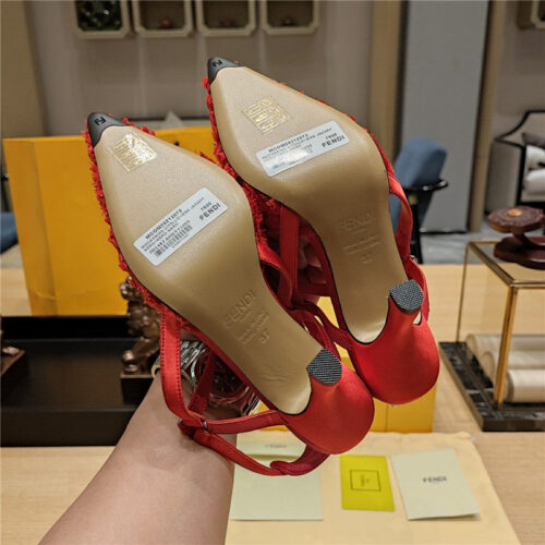 High Quality Luxury Fendi Flocked Embroidered Pointed Toe Sandals – Style 62579 product detail