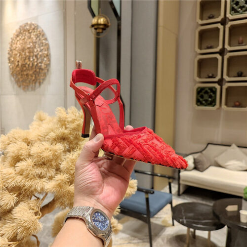 High Quality Luxury Fendi Flocked Embroidered Pointed Toe Sandals – Style 62579 product detail